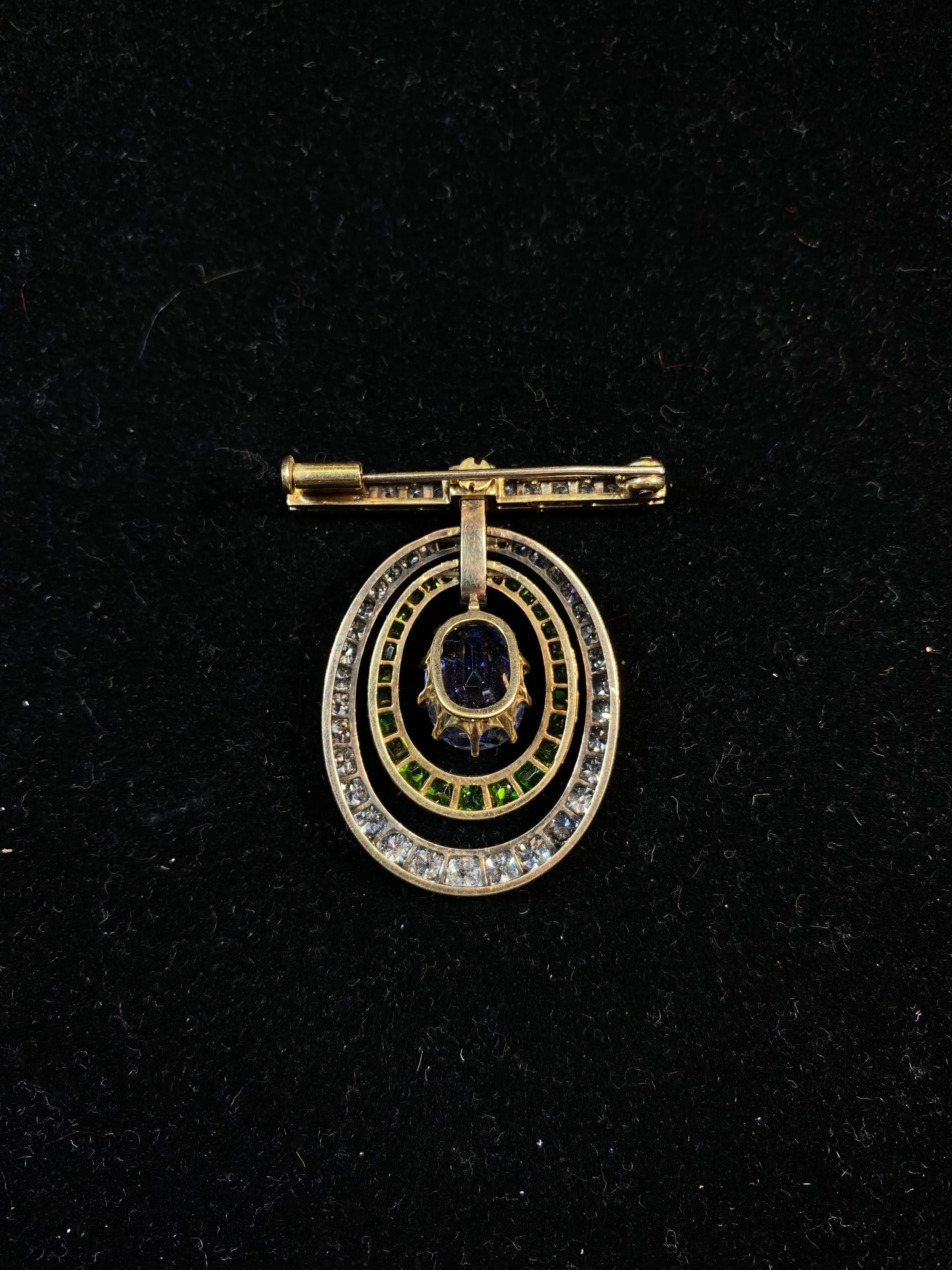 Antique 1920s Sapphire/Garnet/Diamond 15ct Brooch YG/Silver w $130K UGL Certifi}