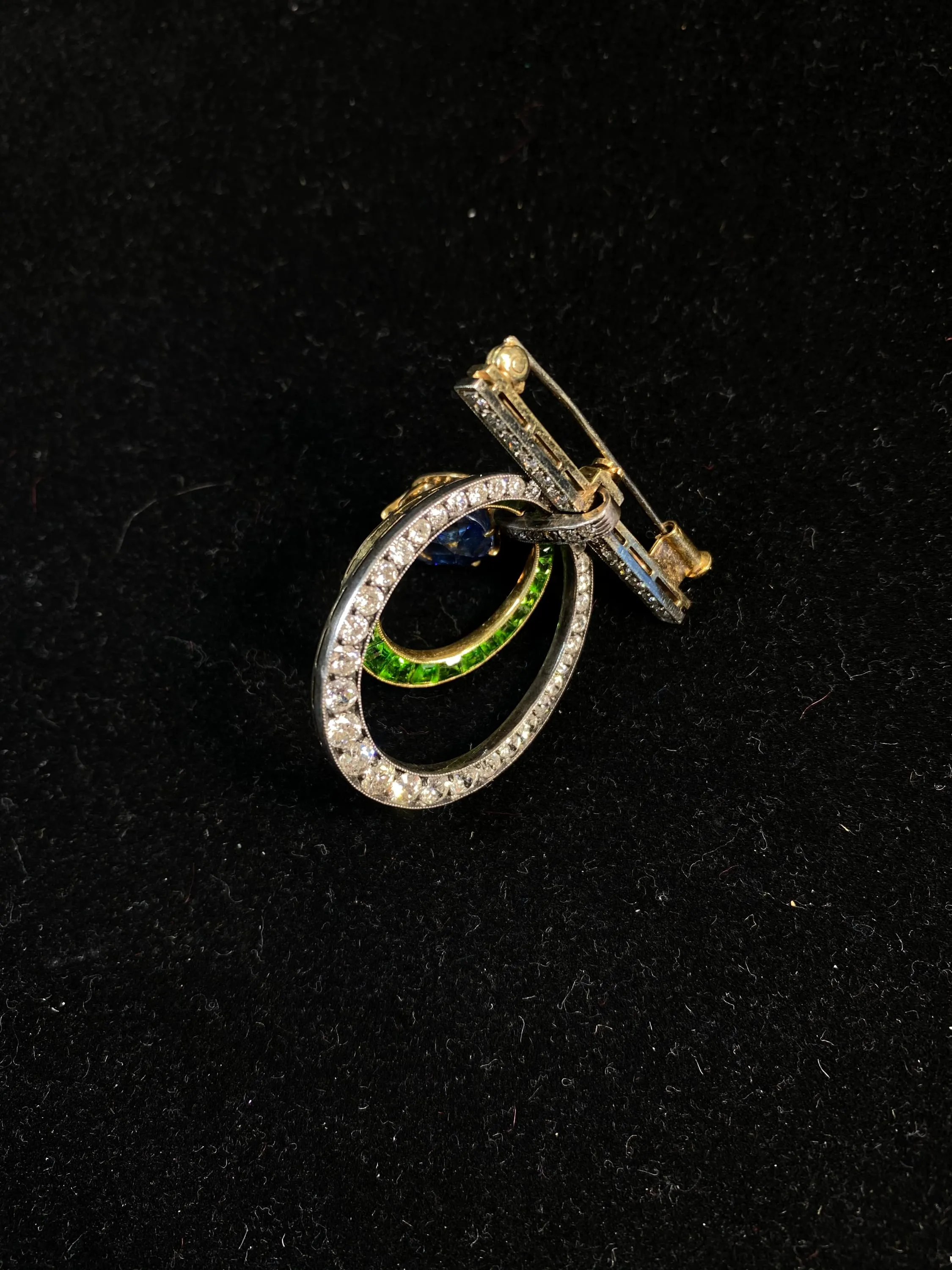 Antique 1920s Sapphire/Garnet/Diamond 15ct Brooch YG/Silver w $130K UGL Certifi}