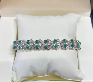 Antique 1950’s Style Solid White Gold with 160 Diamonds & 40 Emeralds Bracelet - $80K Appraisal Value w/CoA}