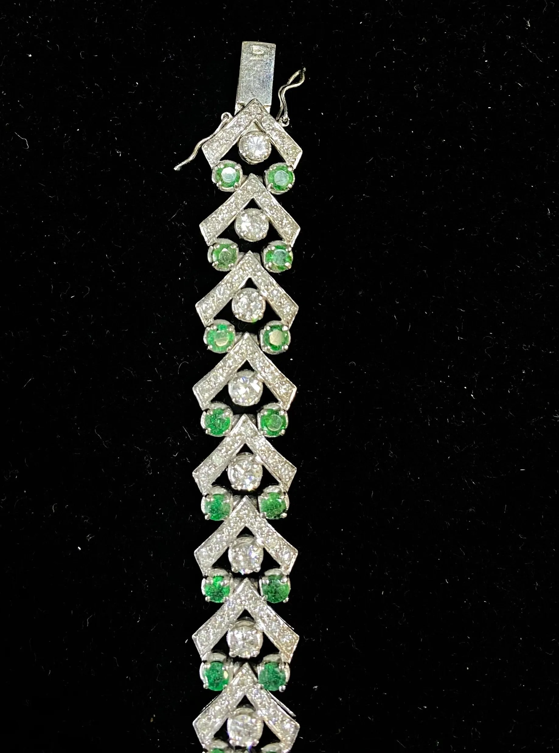 Antique 1950’s Style Solid White Gold with 160 Diamonds & 40 Emeralds Bracelet - $80K Appraisal Value w/CoA}