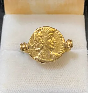 Antique Design Solid Yellow Gold Coin Signet Reversible Ring - $6K Appraisal Value w/CoA}