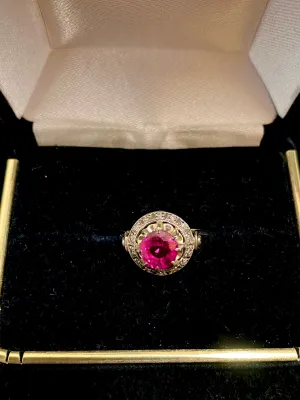Antique Designer 18K White Gold Ruby & Diamond Ring - $15K Appraisal Value w/ CoA }