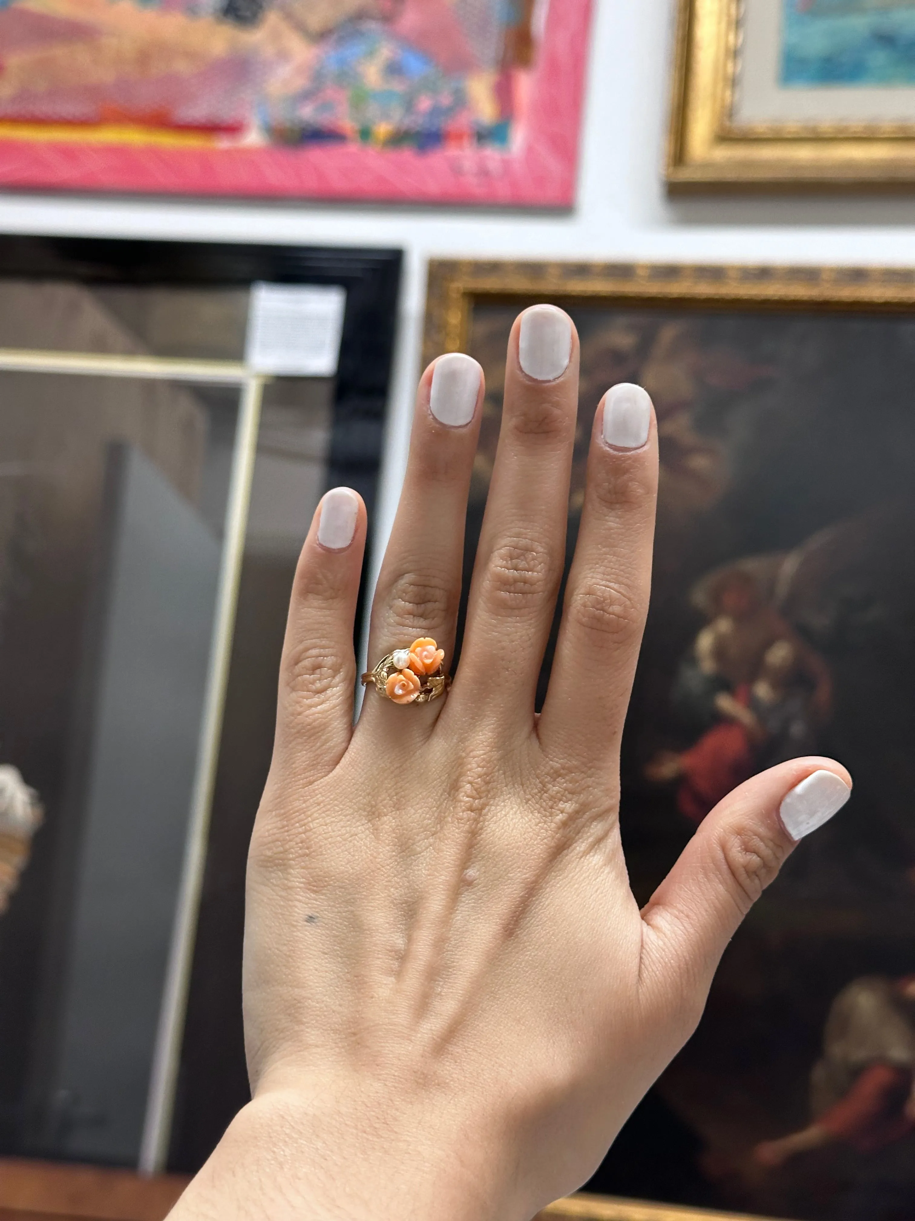 ANTIQUE DESIGNER LADIES CORAL STONE YELLOW GOLD SETTING RING - $10K APR w/ CoA!!