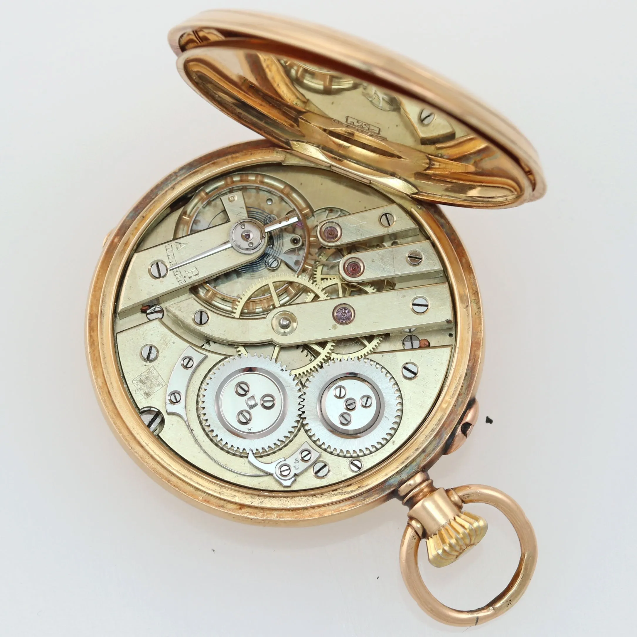 Antique H. Moser & Cie Solid 14k Yellow Gold White Roman Hunter Pocket Watch