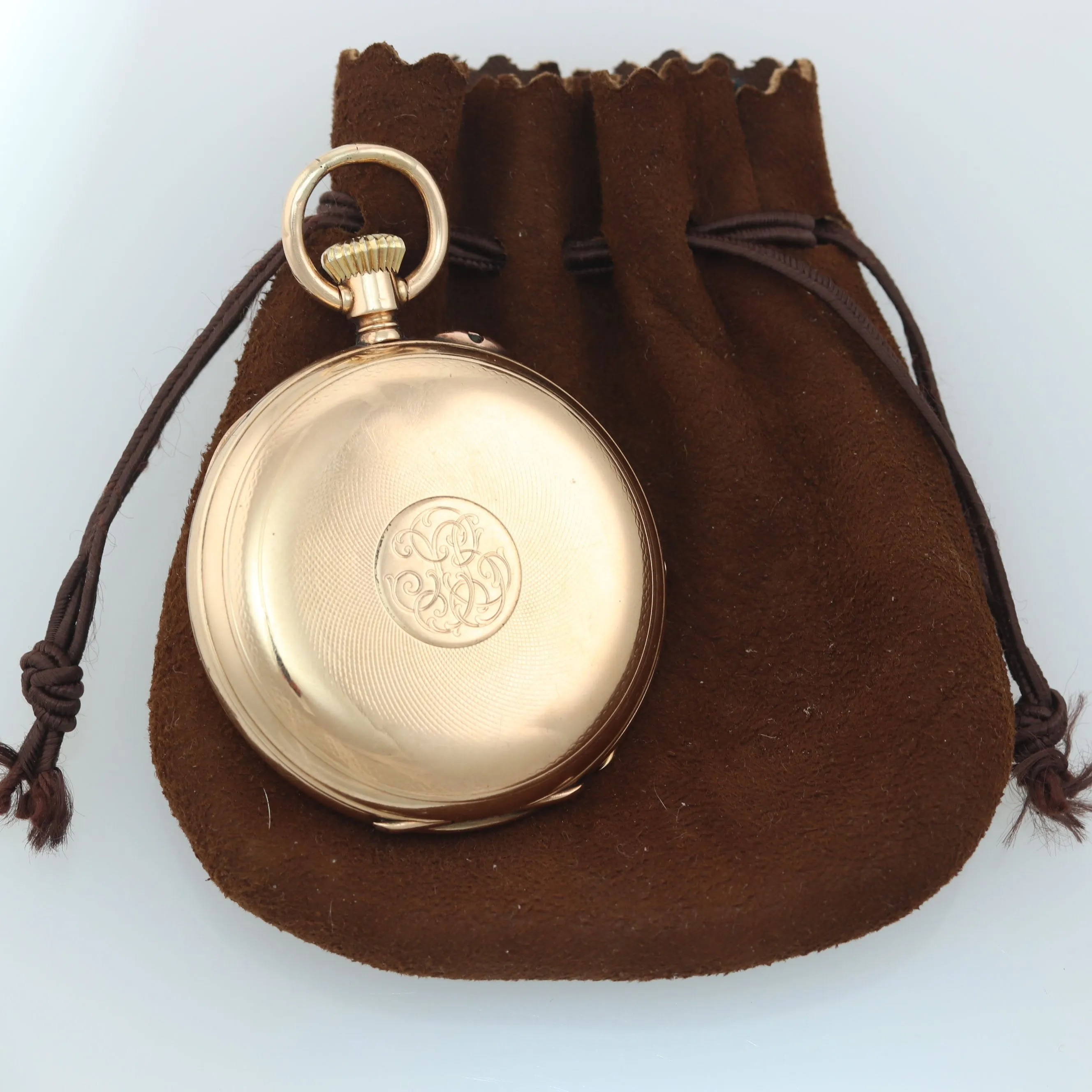 Antique H. Moser & Cie Solid 14k Yellow Gold White Roman Hunter Pocket Watch