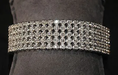 Antique Style Designer 11 Carat 5-Row Diamond Bracelet in 14K White Gold - $50K VALUE