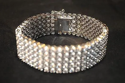 Antique Style Designer 11 Carat 5-Row Diamond Bracelet in 14K White Gold - $50K VALUE