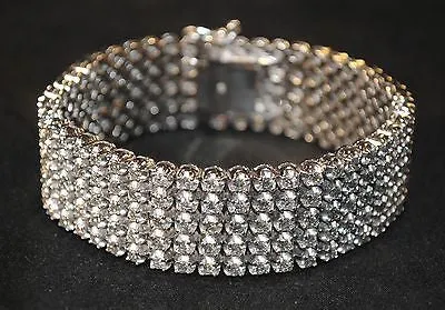 Antique Style Designer 11 Carat 5-Row Diamond Bracelet in 14K White Gold - $50K VALUE