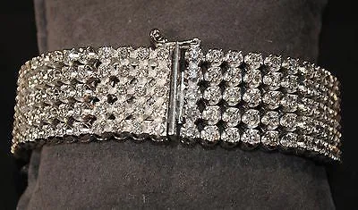 Antique Style Designer 11 Carat 5-Row Diamond Bracelet in 14K White Gold - $50K VALUE