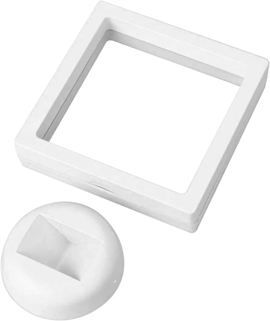 Anyhouz Jewelry Storage 10PCS White with Base Set 3D Floating Display Case Stands Holder Suspension Storage for Pendant Necklace Bracelet Ring Coin Pin Gift Jewelry Box 11x11cm