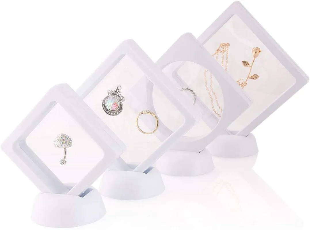 Anyhouz Jewelry Storage 10PCS White with Base Set 3D Floating Display Case Stands Holder Suspension Storage for Pendant Necklace Bracelet Ring Coin Pin Gift Jewelry Box 11x11cm