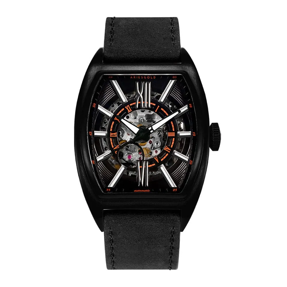 ARIES GOLD AUTOMATIC INFINUM CRUISER G 9018 BK-BK BLACK LEATHER STRAP MEN'S WATCH