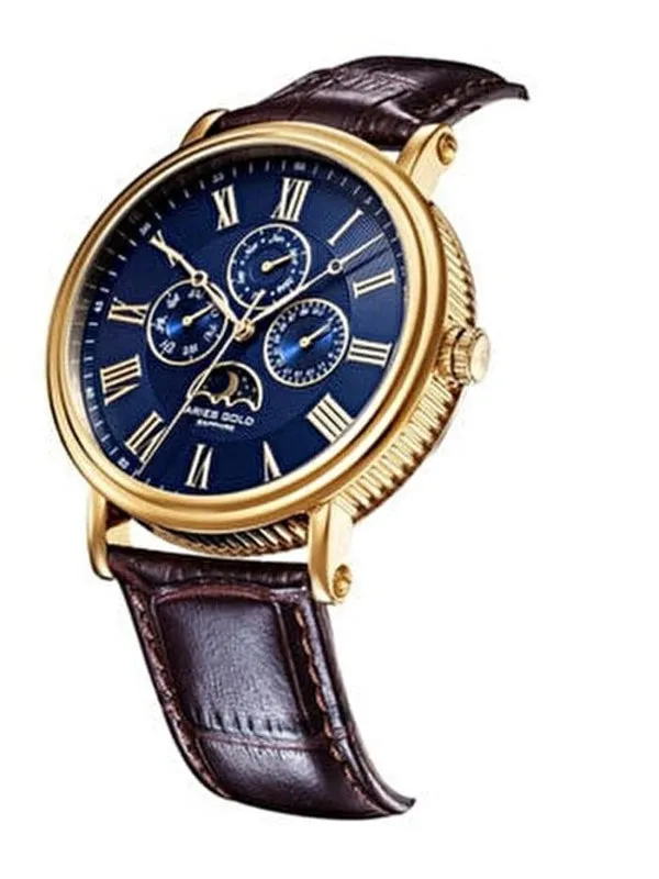 Aries Gold Urban Kensington Gold Stainless Steel Brown Leather Strap G 101 G-BU Watch