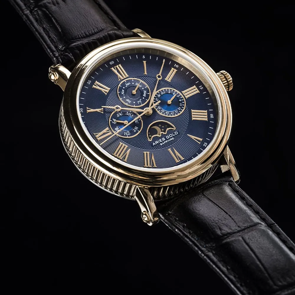 Aries Gold Urban Kensington Gold Stainless Steel Brown Leather Strap G 101 G-BU Watch