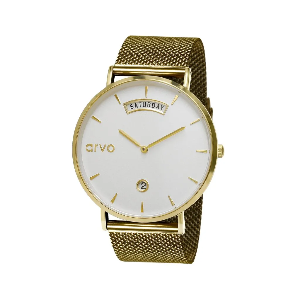 Arvo Awristacrat Watch - Gold - Gold Mesh Band