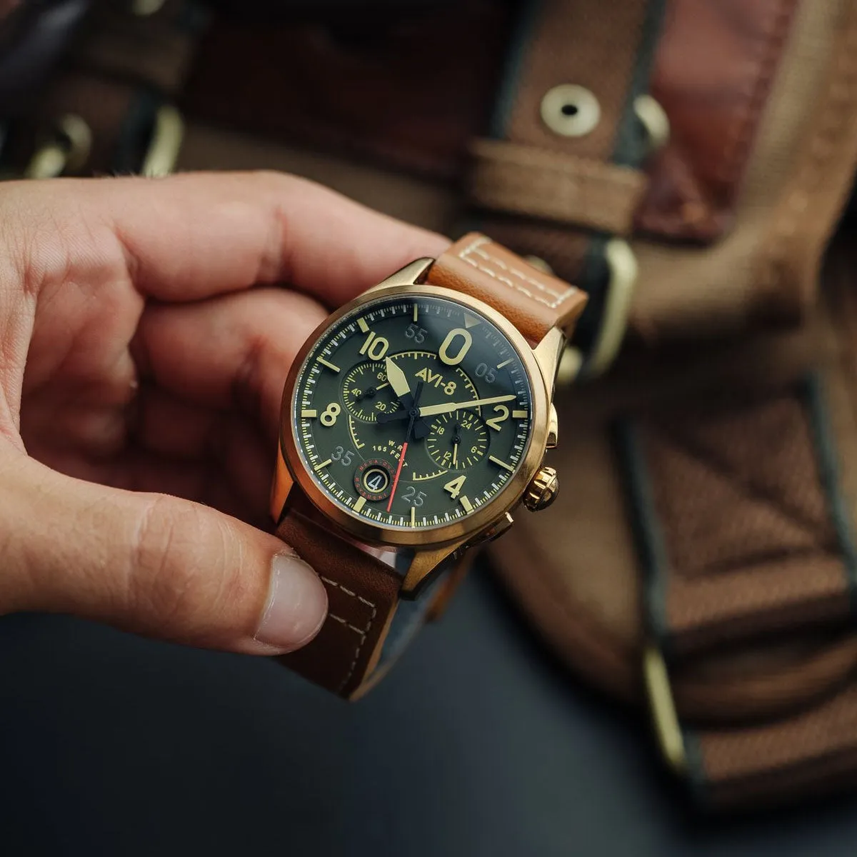 AVI-8 Spitfire Lock Bronze Green Chrono Watch AV-4089-02
