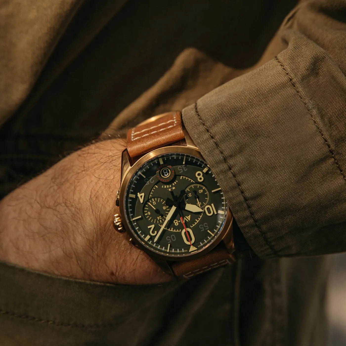 AVI-8 Spitfire Lock Bronze Green Chrono Watch AV-4089-02