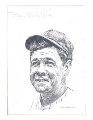 Babe Ruth Drawing by Robert Riger Signed by Mrs. Babe Ruth - $2K APR Value w/ CoA!