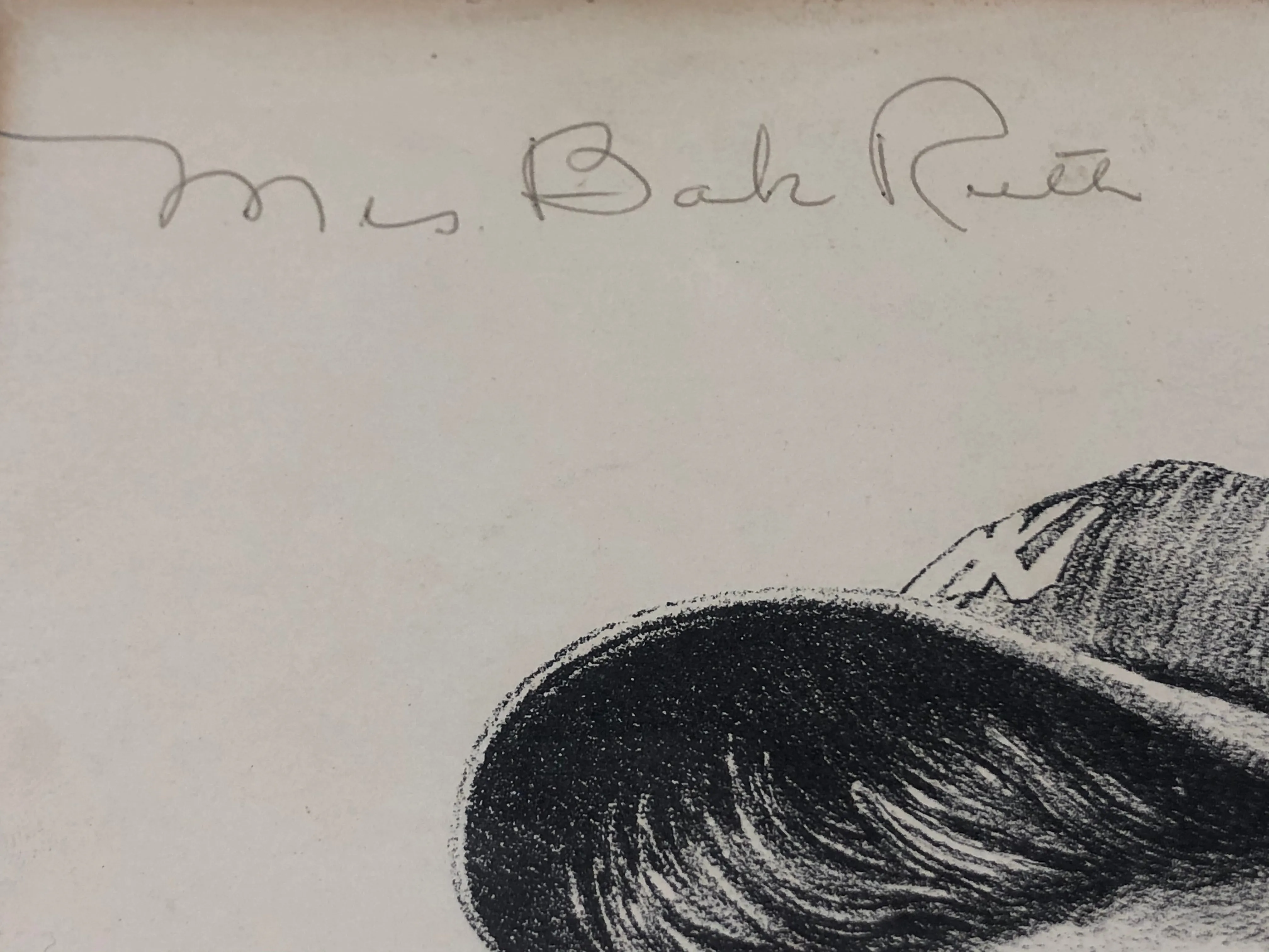 Babe Ruth Drawing by Robert Riger Signed by Mrs. Babe Ruth - $2K APR Value w/ CoA!