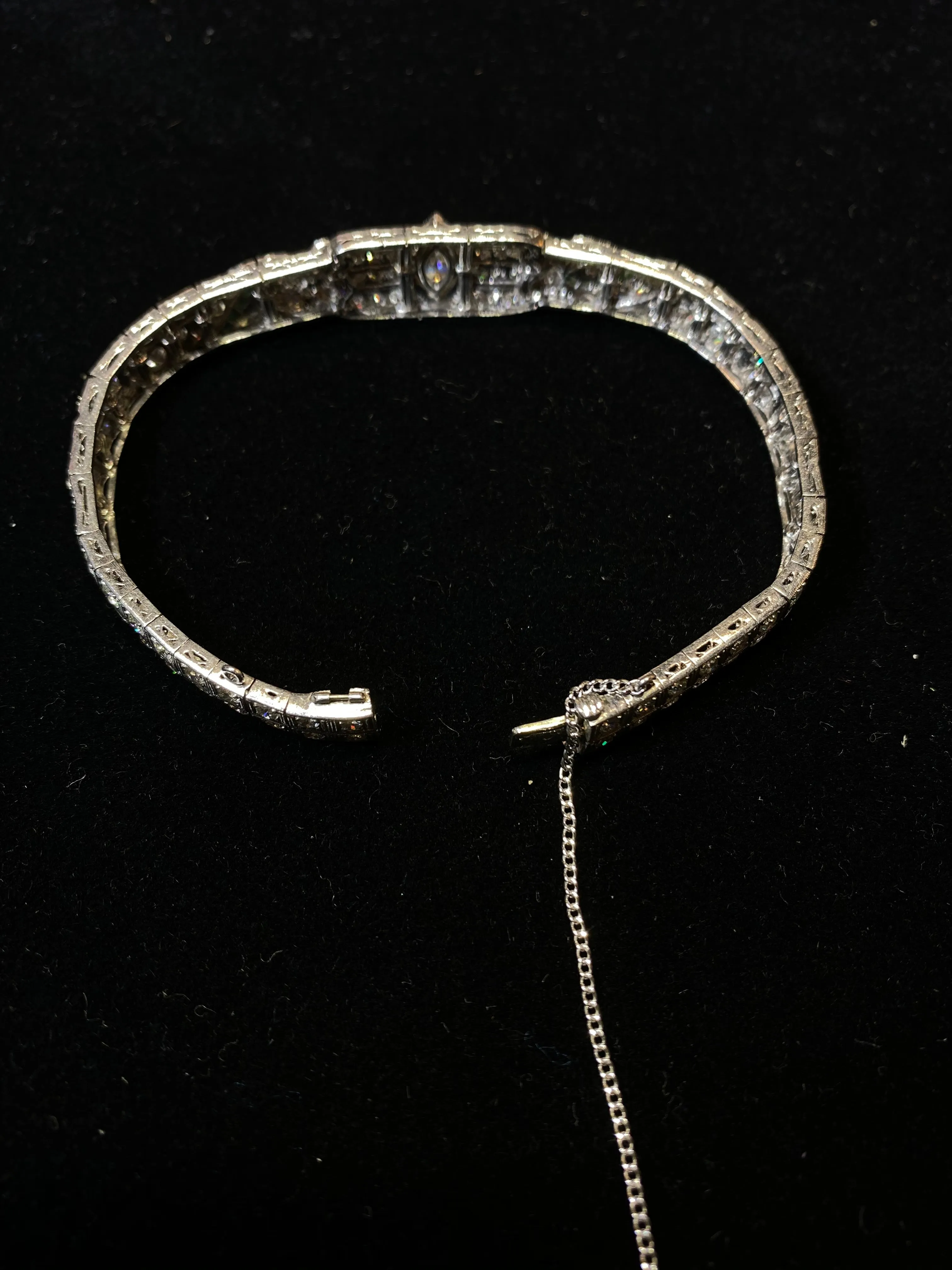 BEAUTIFUL Intricate Art Deco Platinum Bracelet w/ 160 Diamonds/Emerald - $200K APR Value w/ CoA!