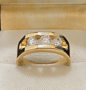 Beautiful Solid Yellow Gold 3-Diamond Channel-set Ring - $12K Appraisal Value w/CoA}