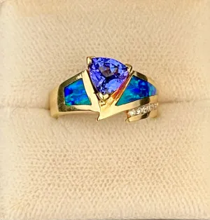 Beautiful SYG Tanzanite, Diamonds & Blue Opal Ring - $15K APR Value w/CoA}