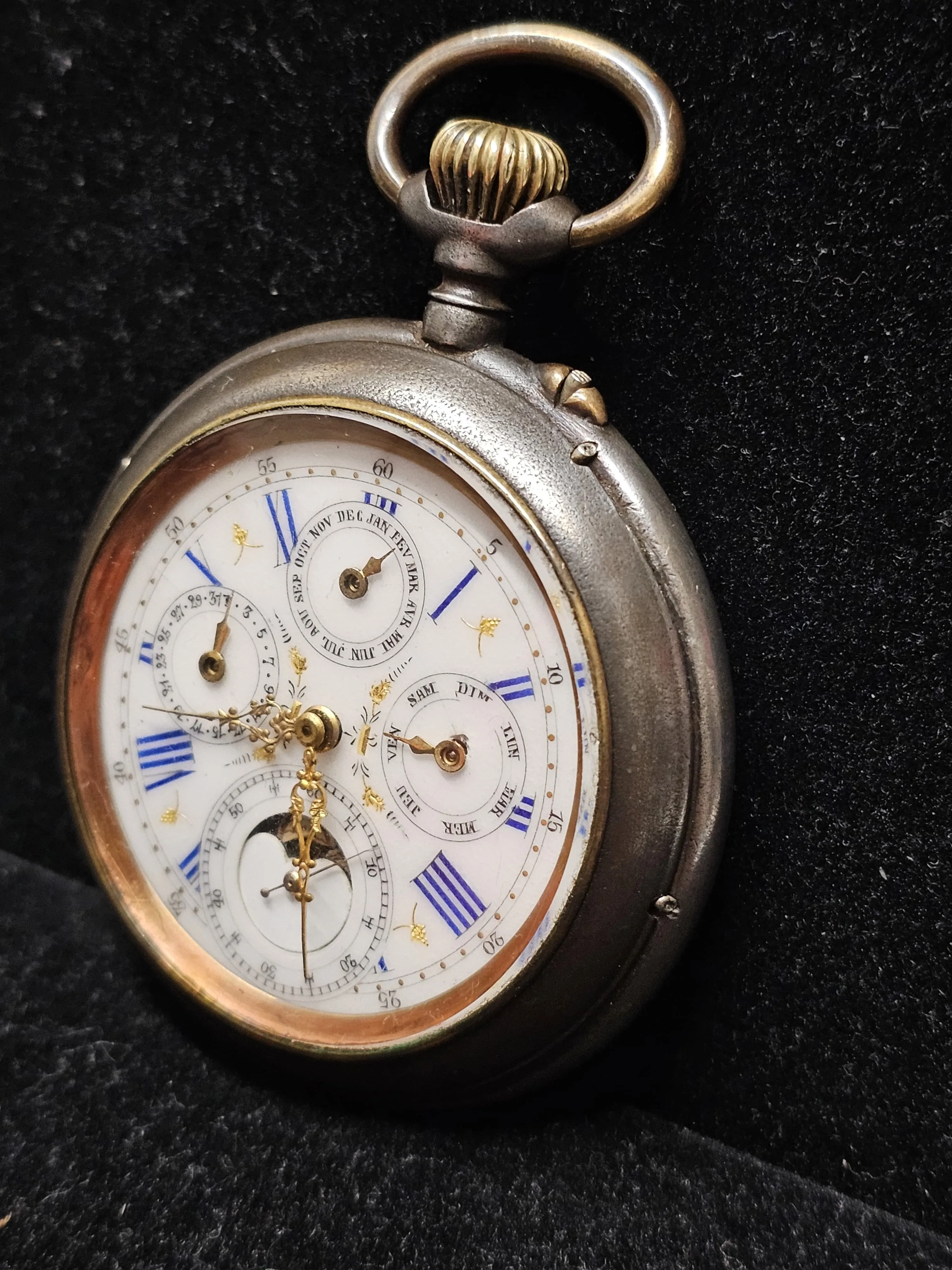BEAUTIFUL VINTAGE POCKET WATCH, GUNMETAL, CIRCA 1870s UNIQUE - $15K APR w/ COA!!