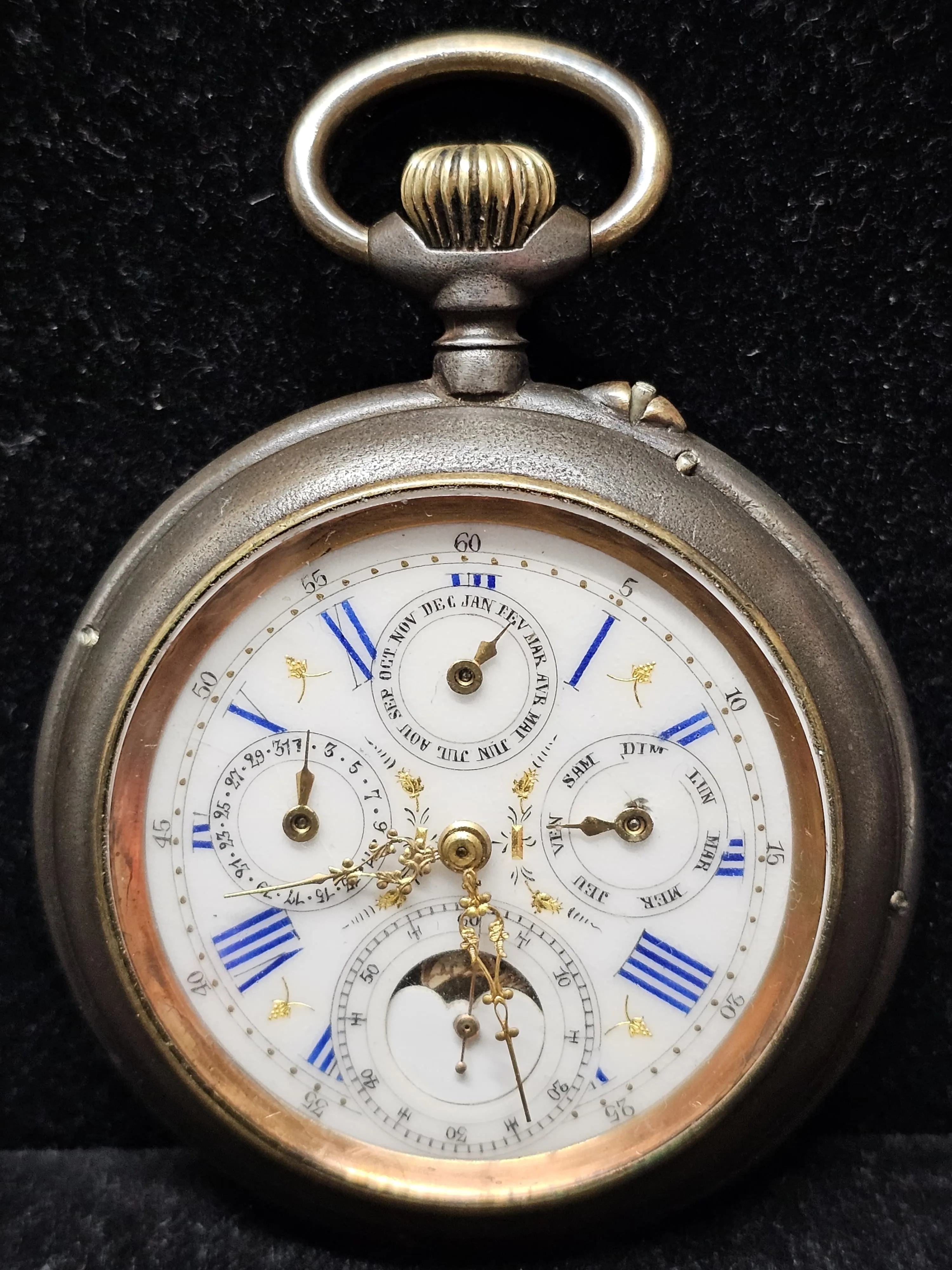 BEAUTIFUL VINTAGE POCKET WATCH, GUNMETAL, CIRCA 1870s UNIQUE - $15K APR w/ COA!!