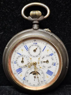 BEAUTIFUL VINTAGE POCKET WATCH, GUNMETAL, CIRCA 1870s UNIQUE - $15K APR w/ COA!!