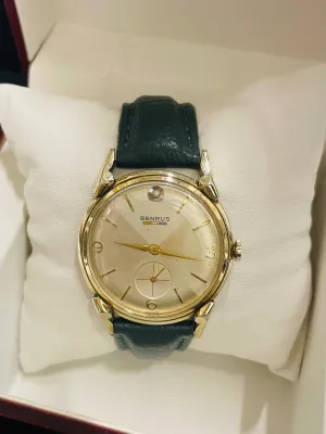 BENRUS VINTAGE 1950'S MECHANICAL SG RGP 1 DIAMOND MEN'S WATCH - $5K APR w/ COA!