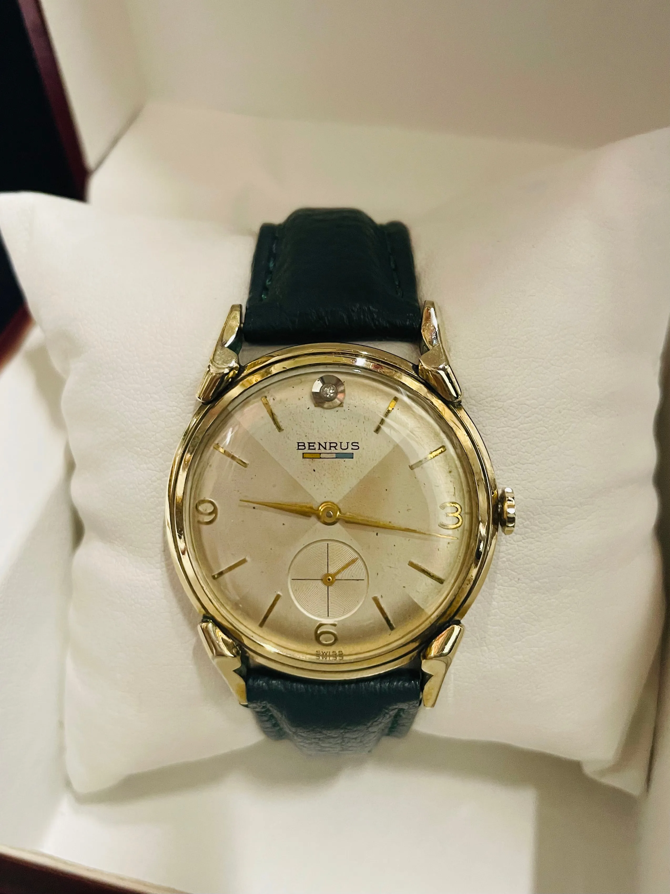 BENRUS VINTAGE 1950'S MECHANICAL SG RGP 1 DIAMOND MEN'S WATCH - $5K APR w/ COA!