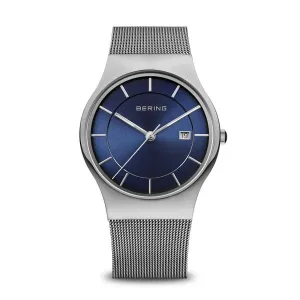 Bering Gents, Classic Collection, Silver Case, Blue Sunray Dial, Silver Milanese Strap