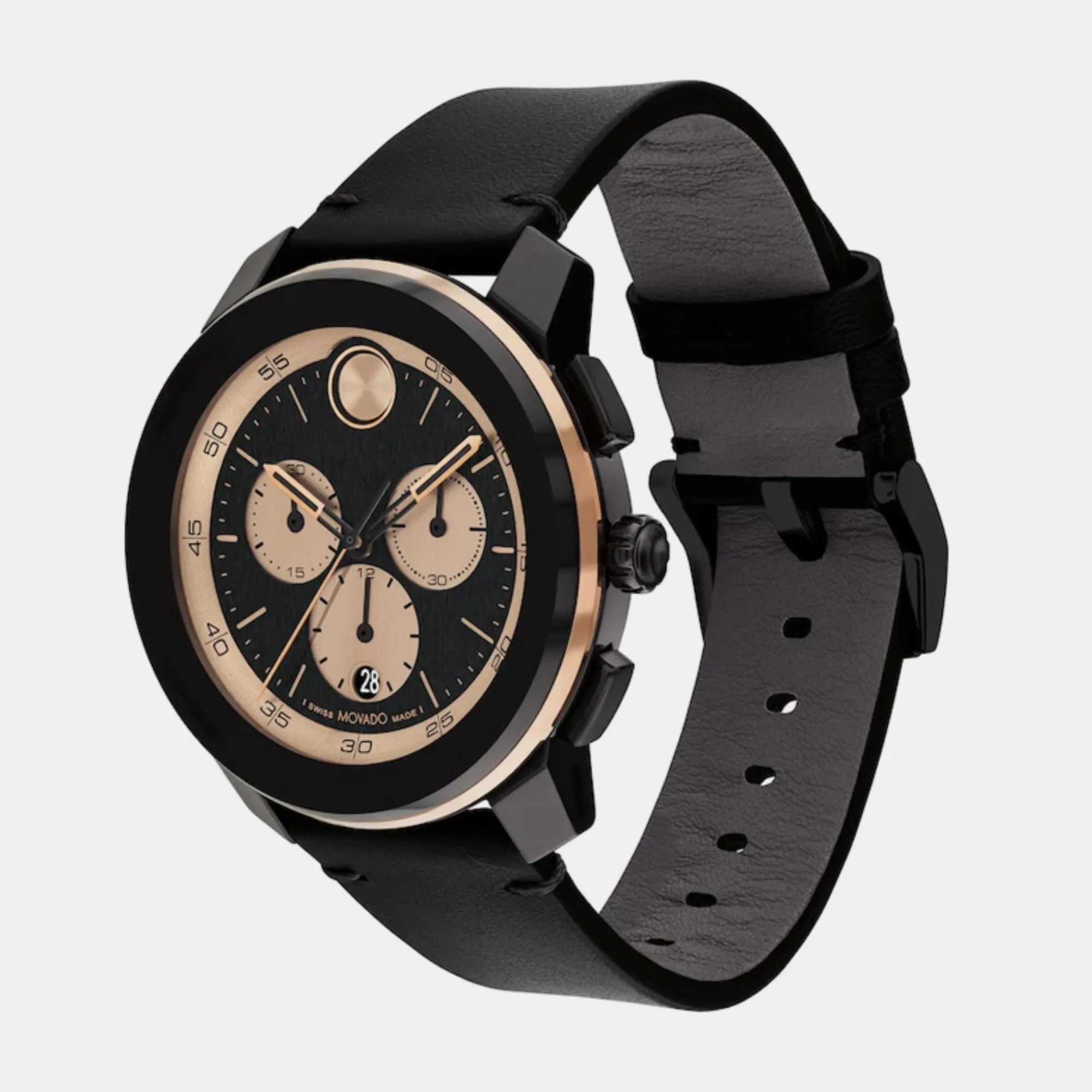 Bold Men's Black Chronograph Leather Watch 3601114