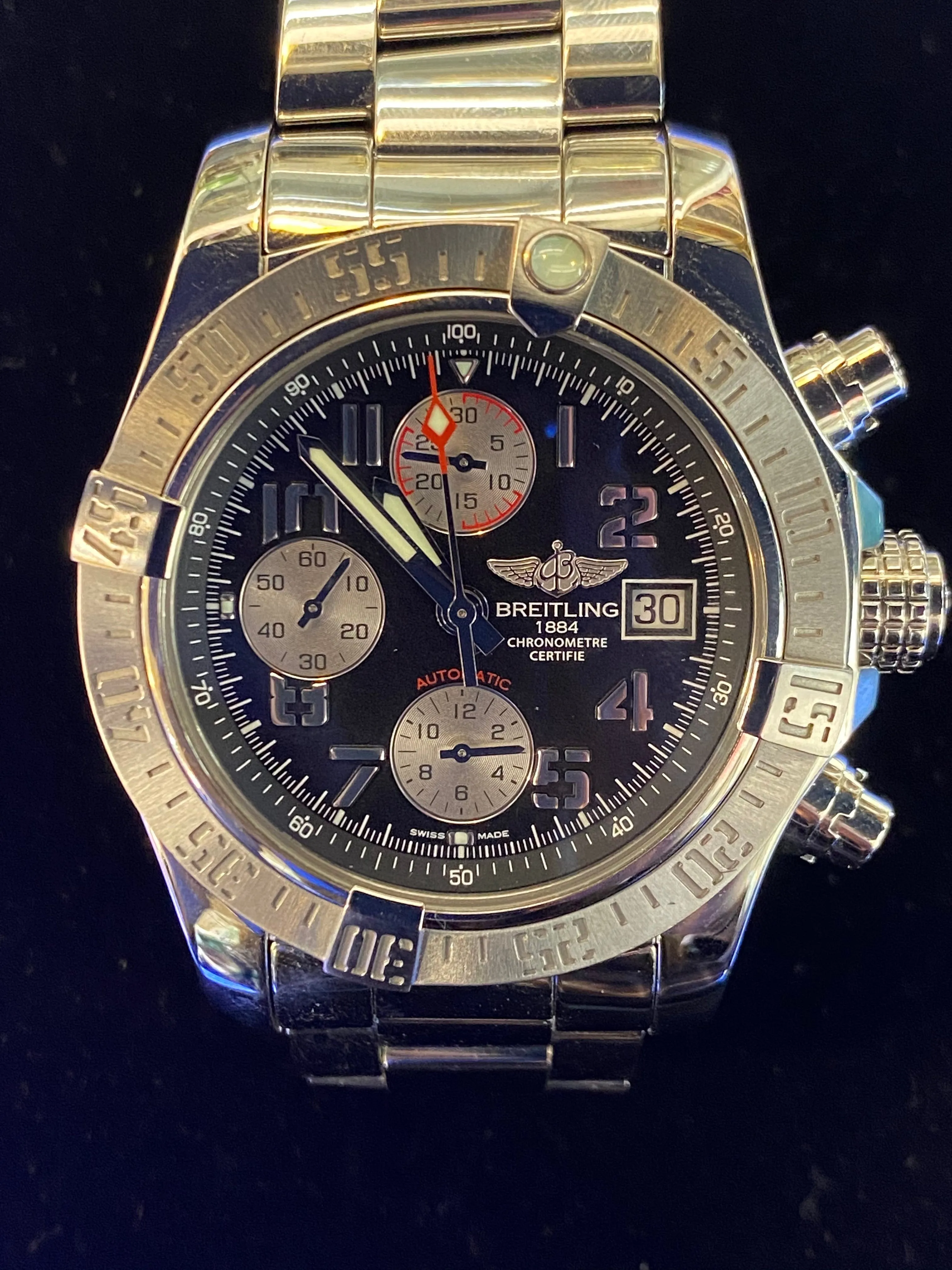 BREITLING JUMBO CHRONOGRAPH AUTOMATIC PERPETUAL MEN’S WATCH WITH BREITLING SIGNATURE! – $10K APR w/CoA!|