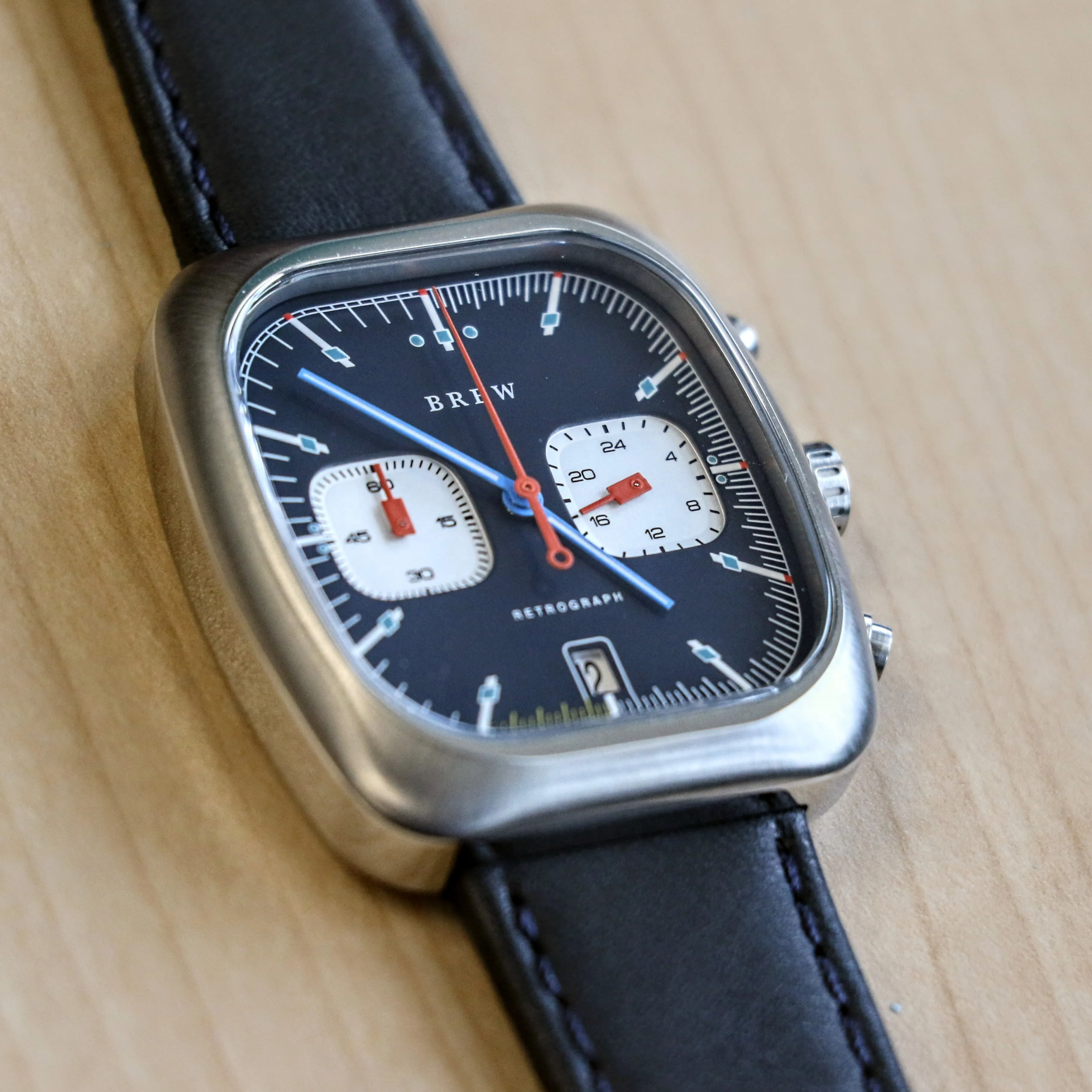 BREW Retrograph - Technicolor Watch Date Indicator - Full Kit   Extra Box w/ Extra Stainless-Steel Bracelet