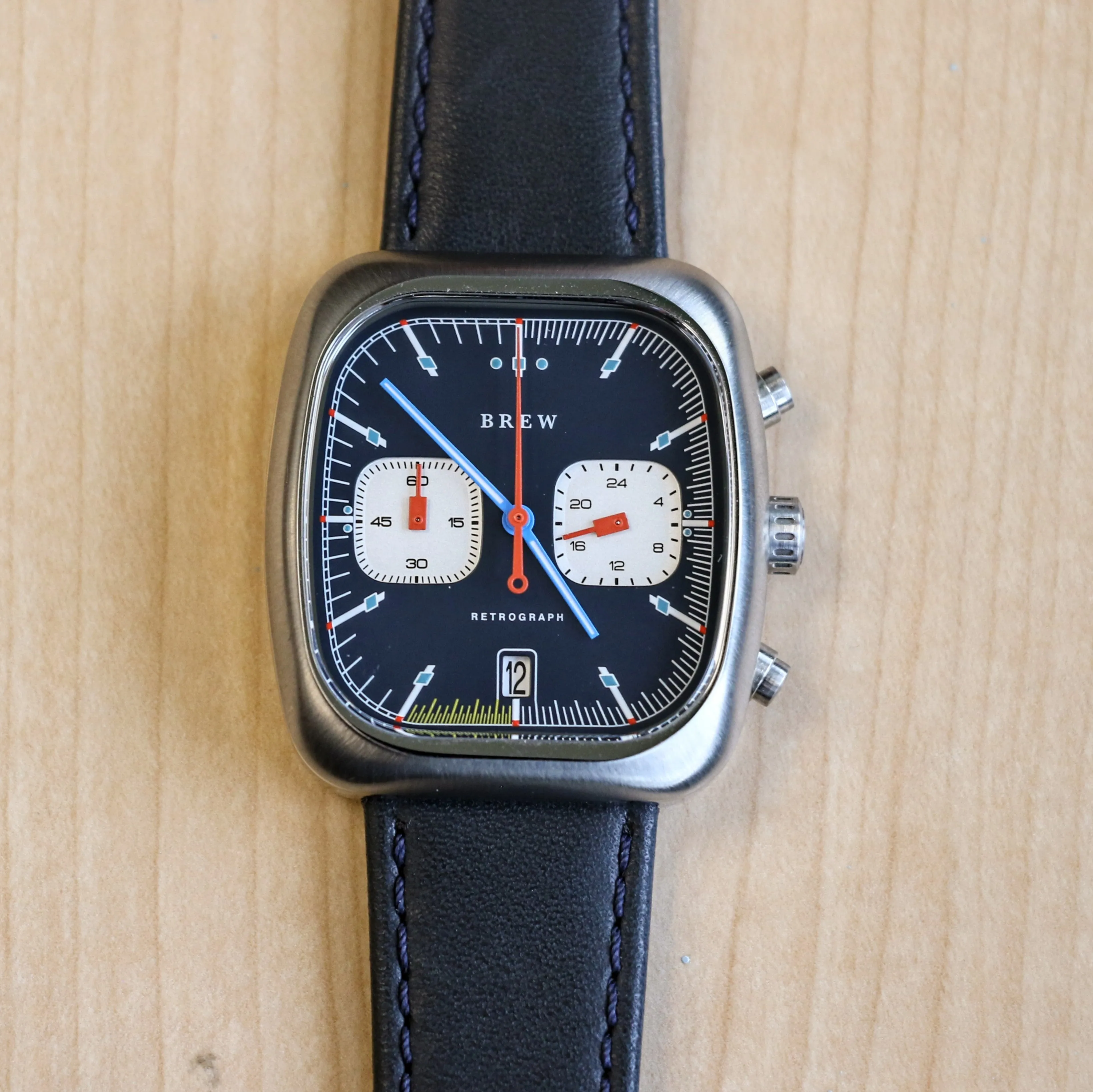 BREW Retrograph - Technicolor Watch Date Indicator - Full Kit   Extra Box w/ Extra Stainless-Steel Bracelet