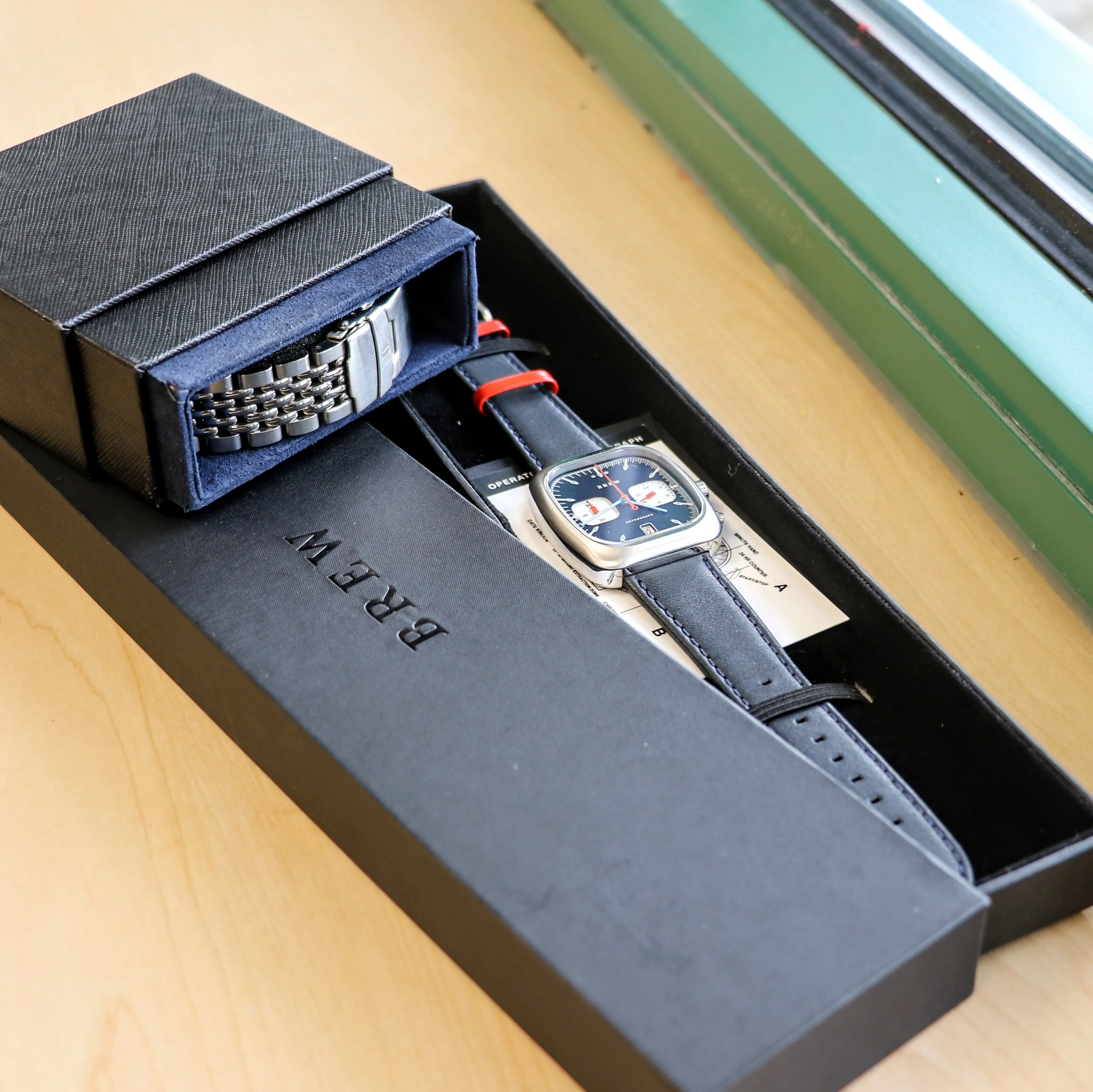 BREW Retrograph - Technicolor Watch Date Indicator - Full Kit   Extra Box w/ Extra Stainless-Steel Bracelet