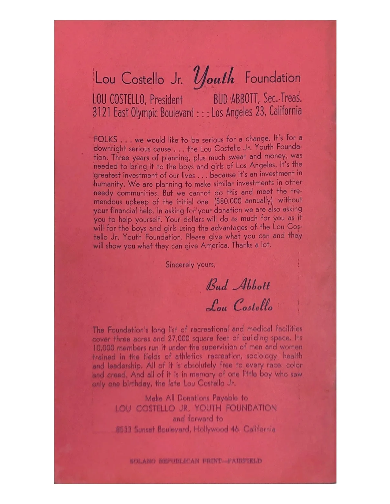 Bud Abbott and Lou Costello Program C. 1948 - $10K APR Value w/ CoA!
