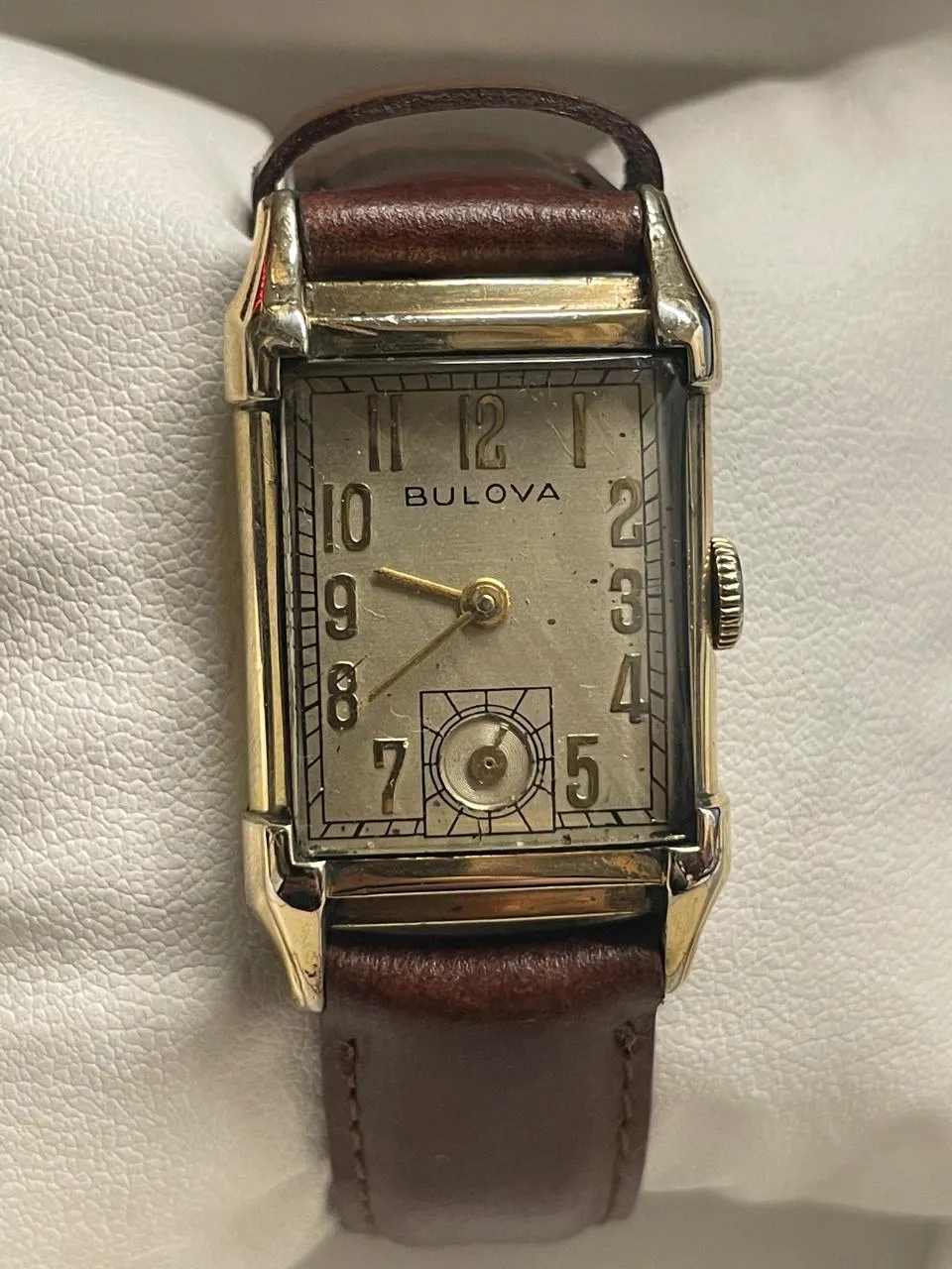 Bulova Vintage 1940s Tank Watch with Gold Case & Leather Strap- $6K APR w/ COA!