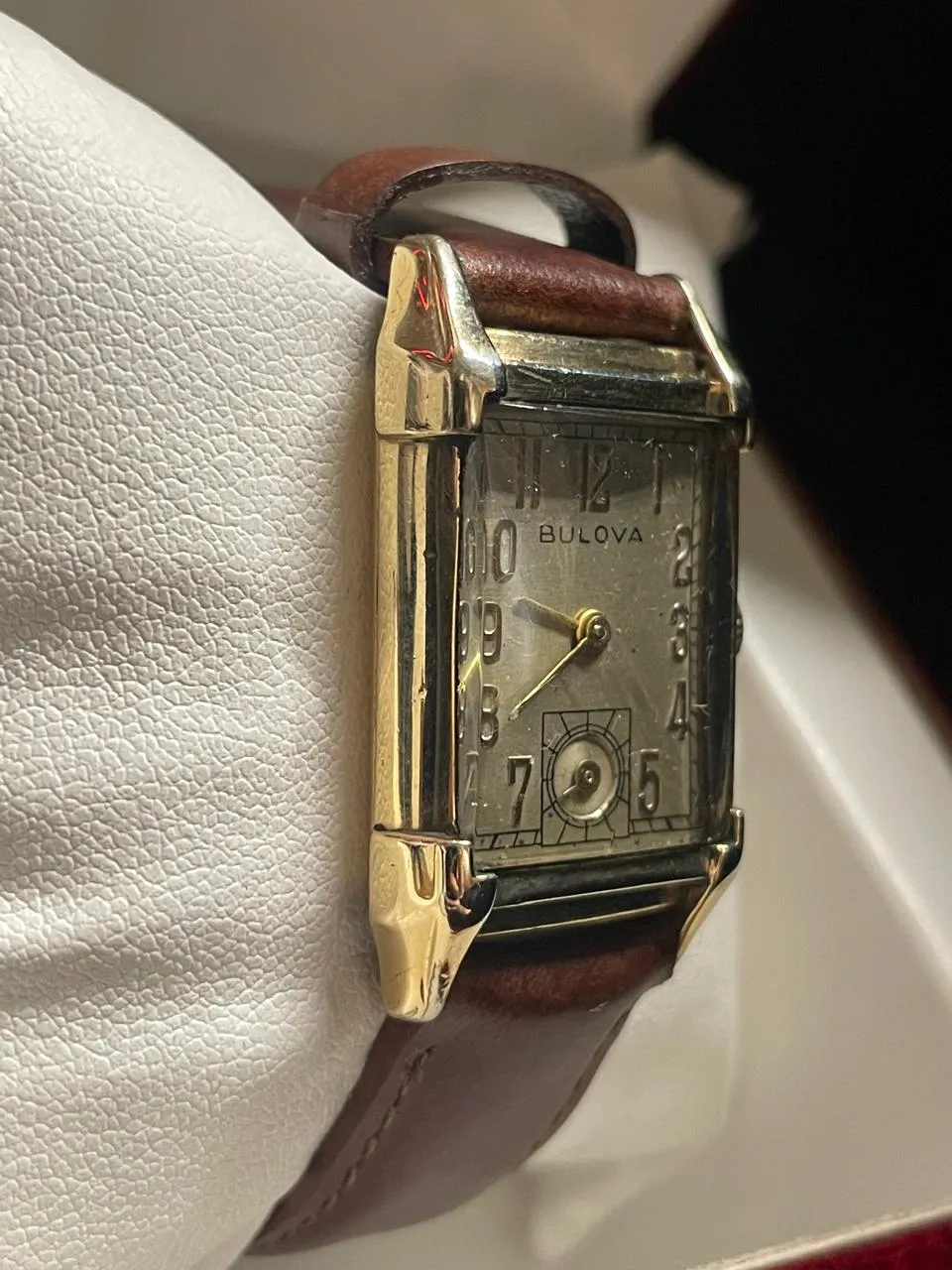 Bulova Vintage 1940s Tank Watch with Gold Case & Leather Strap- $6K APR w/ COA!