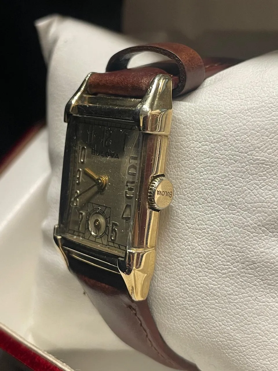 Bulova Vintage 1940s Tank Watch with Gold Case & Leather Strap- $6K APR w/ COA!