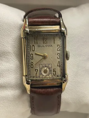 Bulova Vintage 1940s Tank Watch with Gold Case & Leather Strap- $6K APR w/ COA!