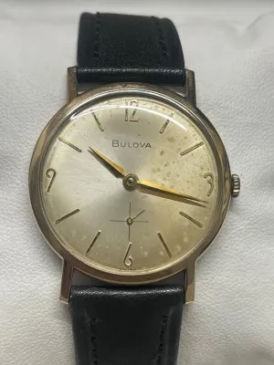 Bulova Vintage 1950s 10K Rolled Gold Plate Watch, Black Strap - $5K APR w/ COA!!
