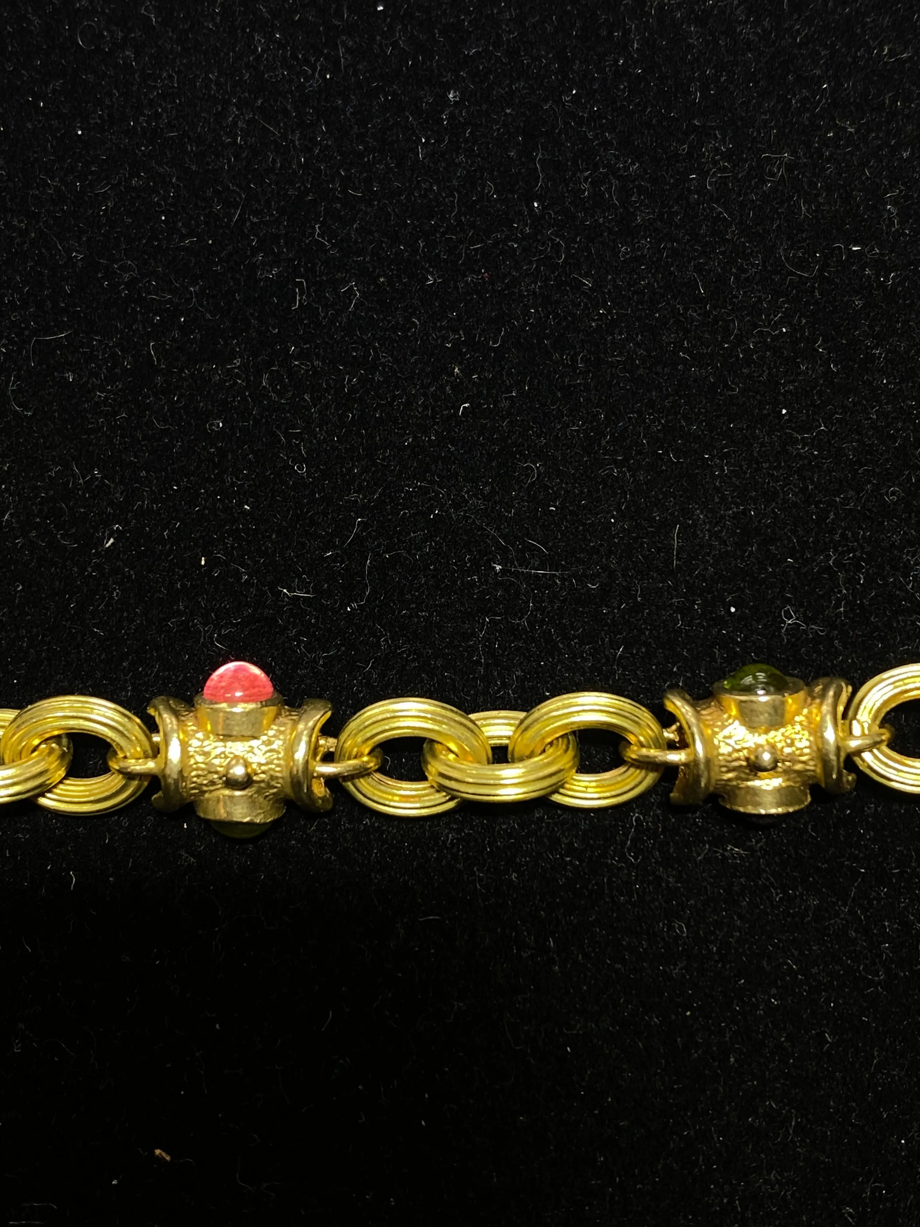 Bvlgari-Style 18K Yellow Gold Bracelet with 14 Gemstones - $13K Appraisal Value w/ CoA!
