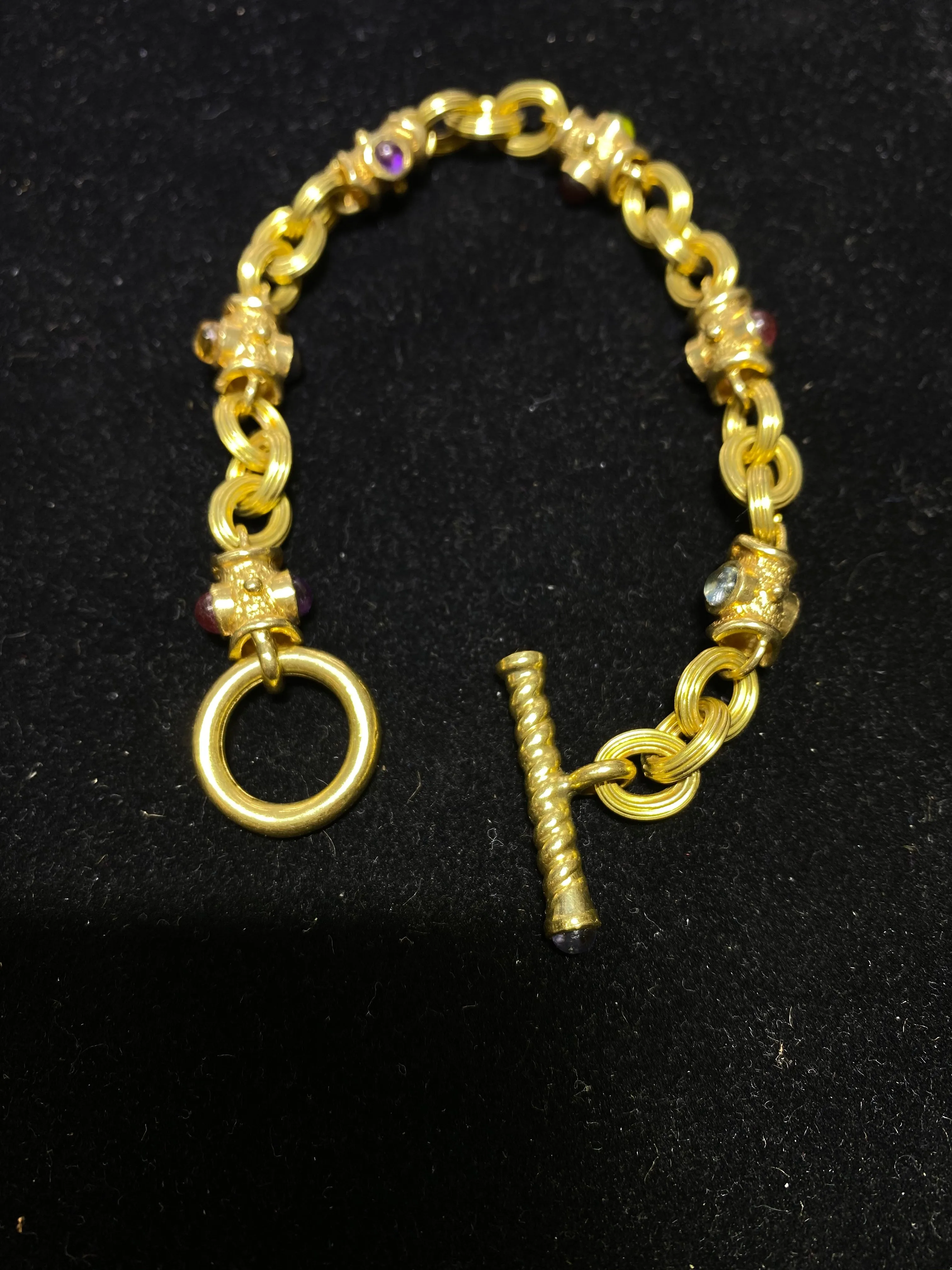 Bvlgari-Style 18K Yellow Gold Bracelet with 14 Gemstones - $13K Appraisal Value w/ CoA!