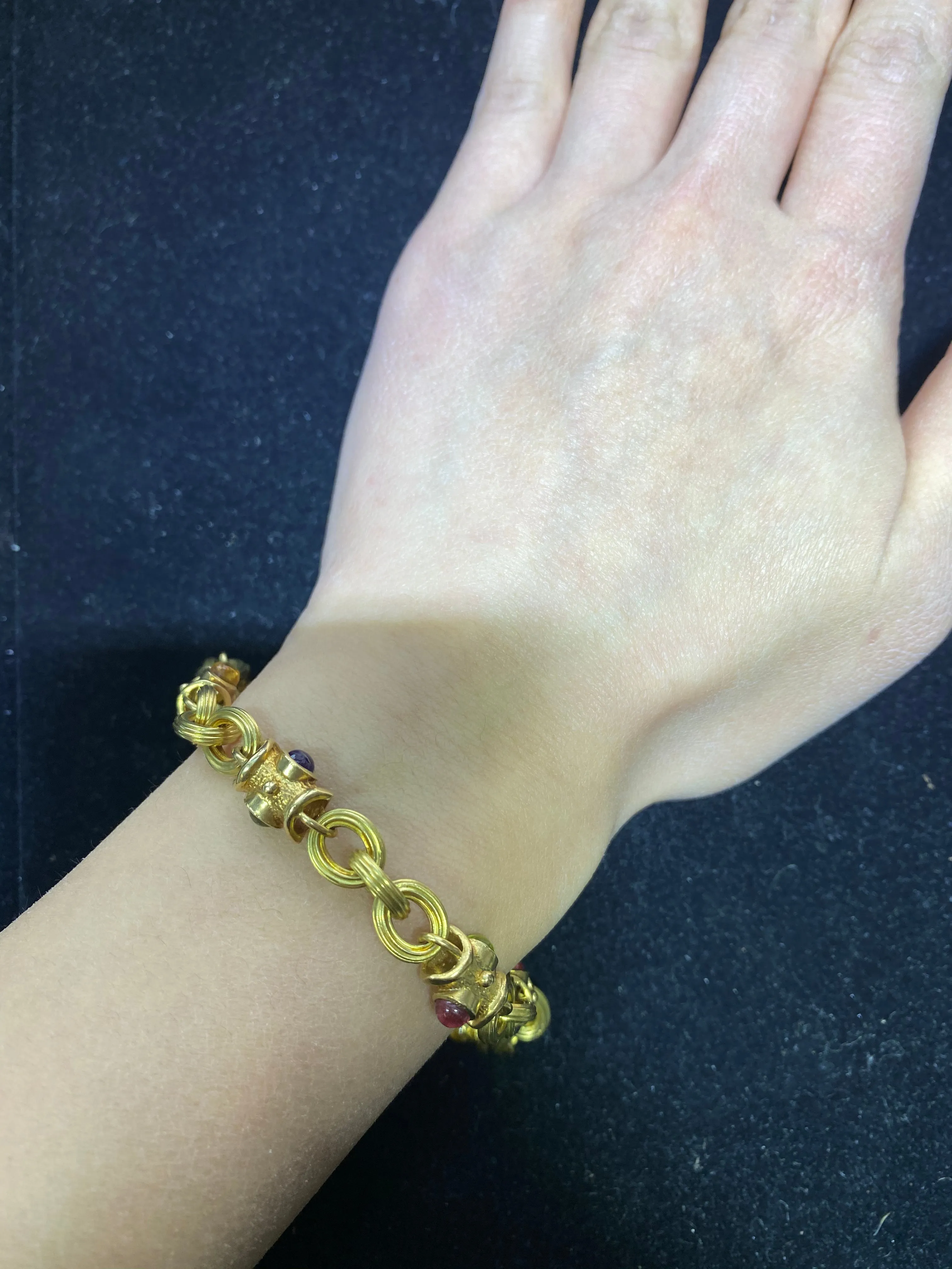 Bvlgari-Style 18K Yellow Gold Bracelet with 14 Gemstones - $13K Appraisal Value w/ CoA!