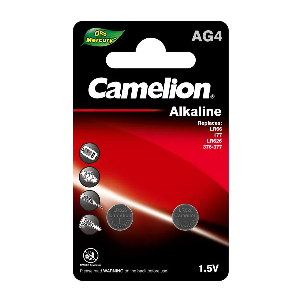 Camelion AG4 / 377 / LR626 1.5V Coin Cell Battery Pack of 2