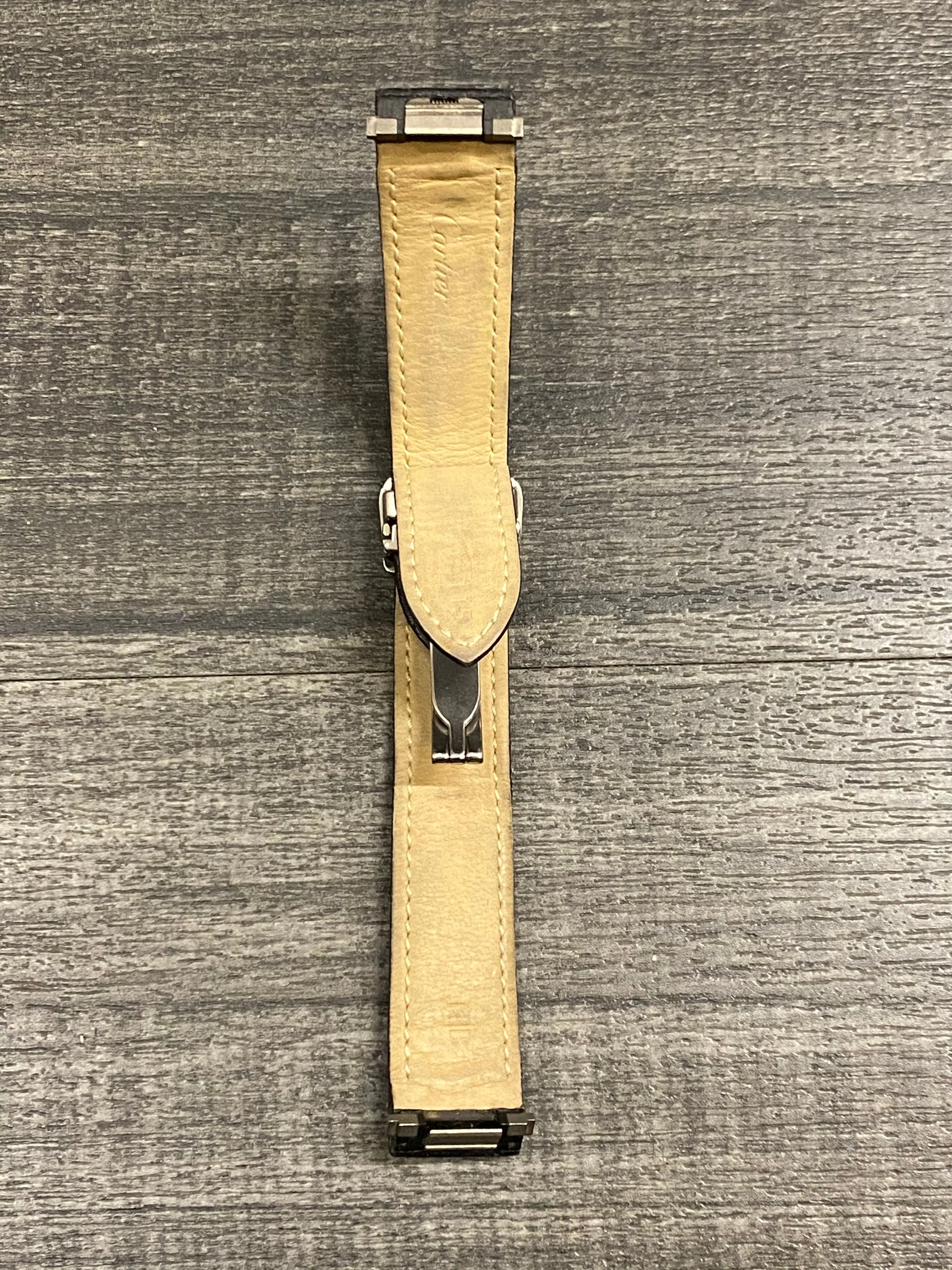 CARTIER  Black Padded Leather Watch Strap for Roadster Deployment - $800 APR VALUE w/ CoA! ✓