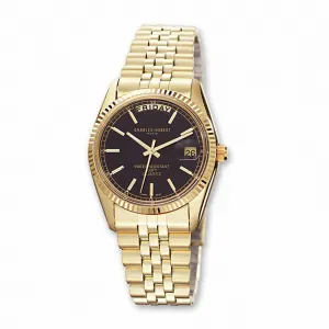 Charles Hubert Paris: Mens Black Dial Gold-Tone Stainless Steel Watch 3400-OB