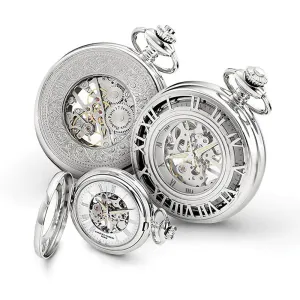 Charles Hubert Paris: Skeleton Case and Dial Chrome-Tone Brass Pocket Watch 3928